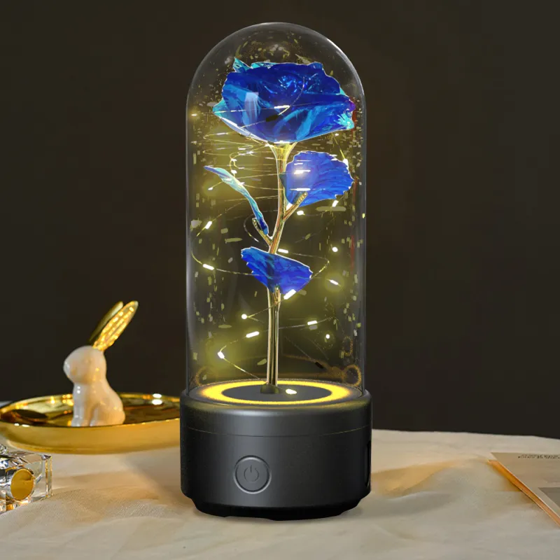 28b5122e-cae6-4536-a28e-6be1504183d8.webp Creative 2 In 1 Rose Flowers LED Light And Bluetooth-compatible Speaker Valentine's Day Gift Rose Luminous Night Light Ornament In Glass Cover - Image 9