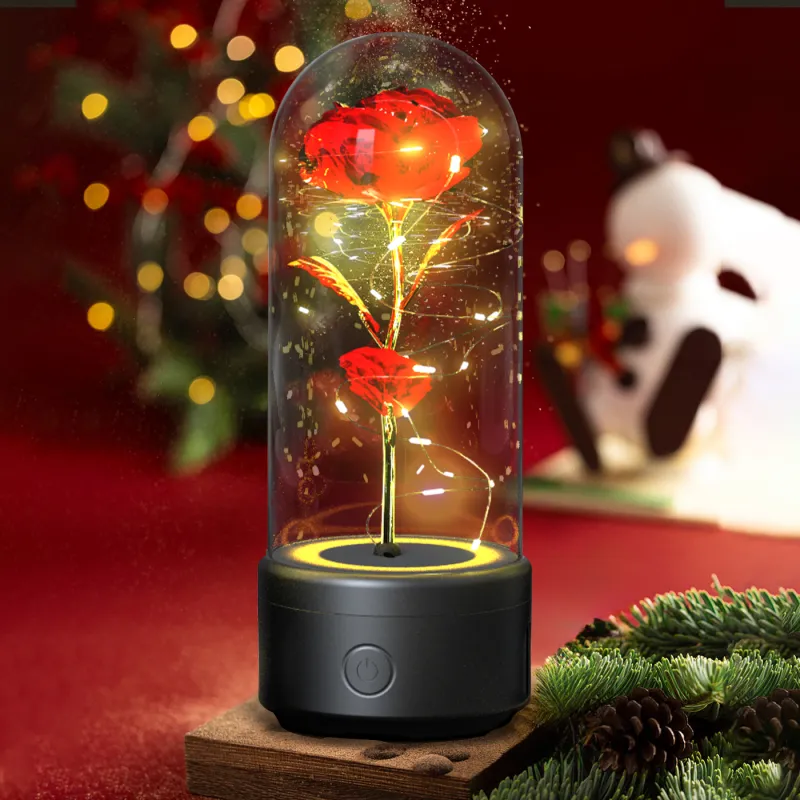 58dfc30d-6f2f-4c07-80ed-2436d5576457.webp Creative 2 In 1 Rose Flowers LED Light And Bluetooth-compatible Speaker Valentine's Day Gift Rose Luminous Night Light Ornament In Glass Cover - Image 10