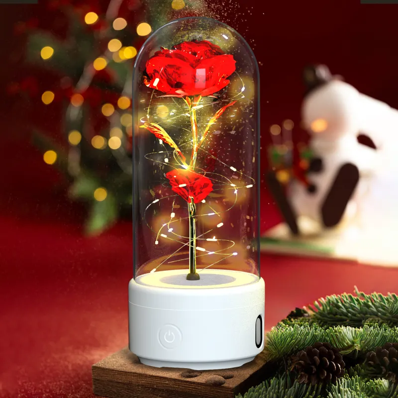 5a948263-1bb6-4090-9606-2161f13a0c84.webp Creative 2 In 1 Rose Flowers LED Light And Bluetooth-compatible Speaker Valentine's Day Gift Rose Luminous Night Light Ornament In Glass Cover - Image 5