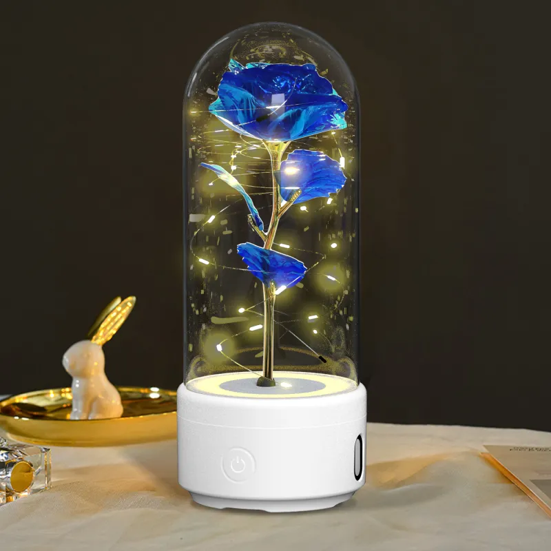 86dc9ce8-a413-4c39-994c-ee5d9c28ecfd.webp Creative 2 In 1 Rose Flowers LED Light And Bluetooth-compatible Speaker Valentine's Day Gift Rose Luminous Night Light Ornament In Glass Cover - Image 4